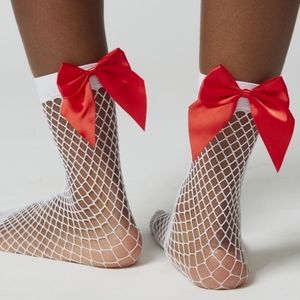 Uo sailor moon rave fishnet bow ribbon satin cute knee high socks